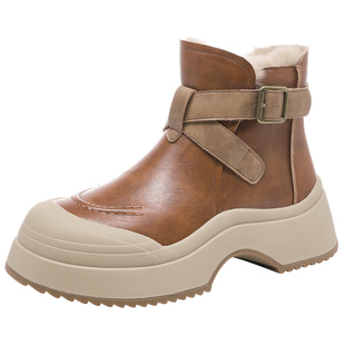 厚底雪地靴女款2025新款冬季大头保暖棉鞋加绒加厚真皮马丁短靴子