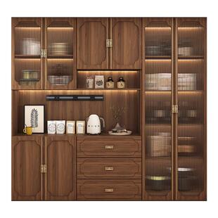 新中式实木酒柜餐边柜一体靠墙家用客厅玻璃门高柜储物展示收纳柜