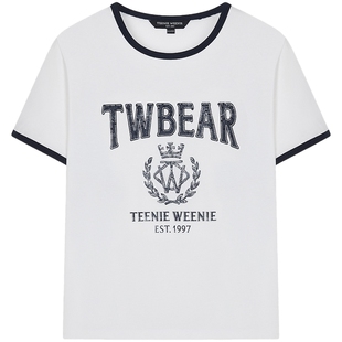 TeenieWeenie小熊女装T恤26春夏新款简约时尚大字母撞色圆领上衣