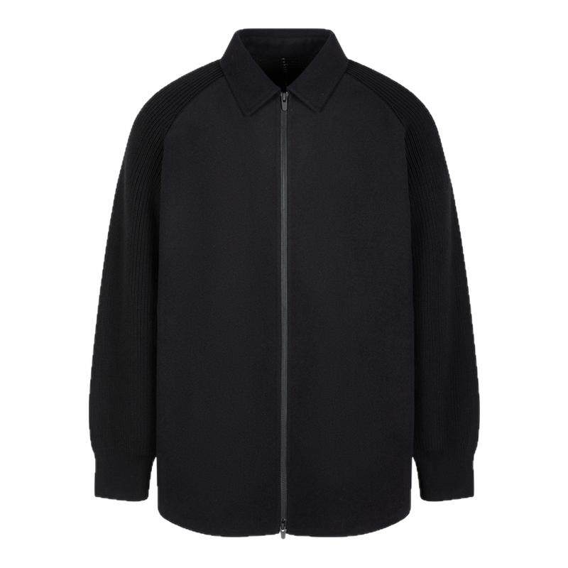 速写男装秋冬新款休闲宽松毛呢夹克时尚设计感外套拼接简约上衣潮