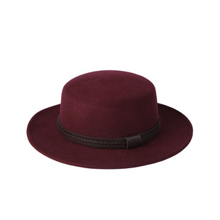 mrduck法式气质 进口全羊毛平顶帽女复古小牛皮织带平沿小礼帽女