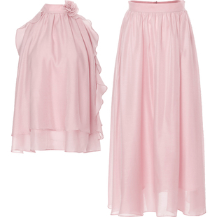 从那以后粉色套装裙挂脖上衣裙子连衣裙两件套高级感小礼服穿搭女