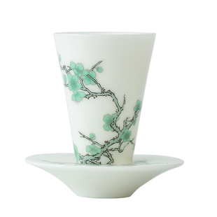 复古陶瓷品茗杯主人杯单杯白瓷釉上彩茶盏功夫茶具国风带托闻香杯