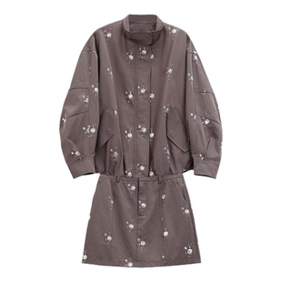 芭依璐2026春季新款韩版两件套长袖外套花朵印花设计短裙时尚套装