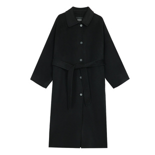 pusumede 意式格调 经典翻领全羊毛双面呢大衣女可拆腰带毛呢外套