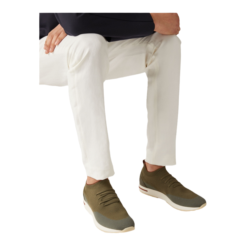 Loro Piana/诺悠翩雅男鞋军绿色羊毛针织和小牛皮低帮休闲运动鞋