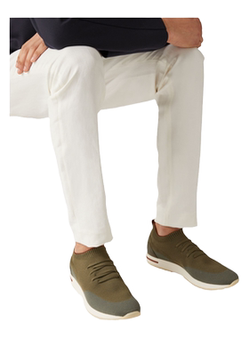 Loro Piana/诺悠翩雅男鞋军绿色羊毛针织和小牛皮低帮休闲运动鞋