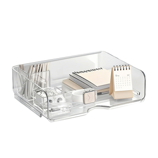 亚克力办公桌收纳置物架文件收纳盒办公用品文件架桌面书架多层文件框文件夹A4纸资料档案整理架金属书立架