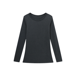 千朔正肩圆领中长款打底衫T恤女秋冬内搭包臀遮屁股德绒修身上衣