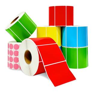 彩色铜版标签纸铜板不干胶条码纸染色空白彩色铜板红黄绿蓝橙色不干胶贴纸不粘胶卷筒装可手写打印可定做印刷