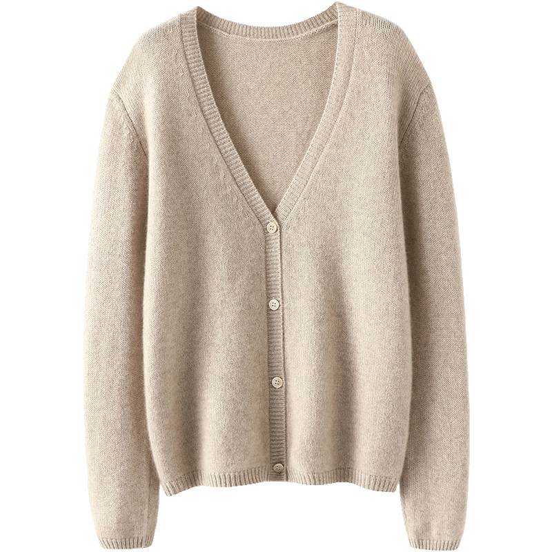 质感至上！时髦通勤~大V领羊绒开衫女纯羊绒毛衣针织开衫外套秋冬