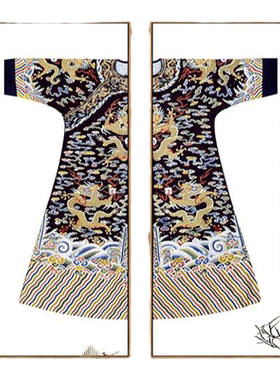 新款龙袍古典清朝服饰装饰画新中式客厅玄关画双联古代官袍艺术画