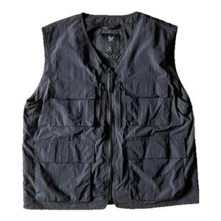 日系男马甲网眼内衬多口袋夏薄款外穿V领外套海岛度假风机能上衣