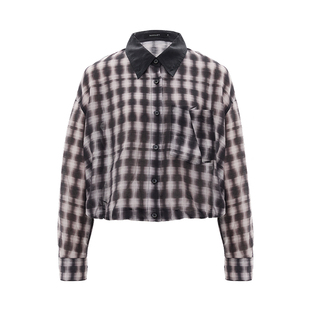 IAmMIX27春夏薄外套女短款长袖简约休闲莱赛尔翻领格子亚麻上衣女