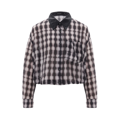 iammix27撞色翻领格子薄外套