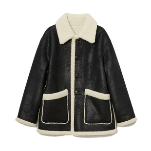Dunst【允仔同款】2025冬新品两面穿中长款仿羊羔毛外套UDJU5D121