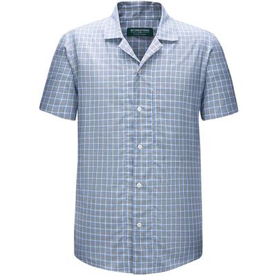 柏品古巴领格子休闲衬衫男