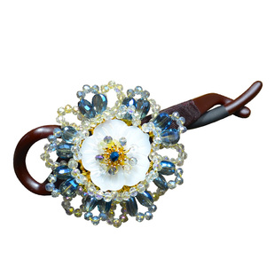 31街手工贝壳花朵发夹古风水晶串珠盘发扭夹古典轻奢气质头饰发饰