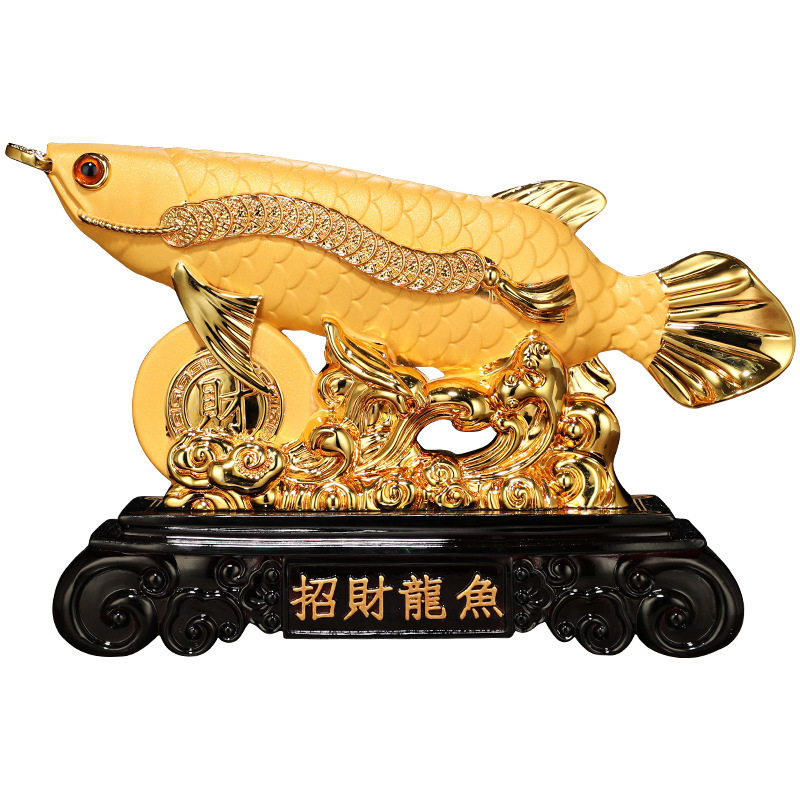 招财金龙鱼摆件聚财电镀金创意树脂工艺品办公室店铺开业批发礼品