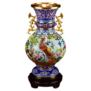 北京珐琅景泰蓝花瓶22寸李荣魁百鸟朝凤春满园纯手工铜胎掐丝摆件