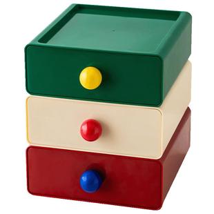 多巴胺桌面收纳盒抽屉式文具办公杂物玄关置物架小床头柜化妆整理