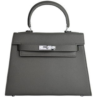 真皮秋冬凯莉包大象灰高级感真皮女士包包mini手提质感斜挎包女