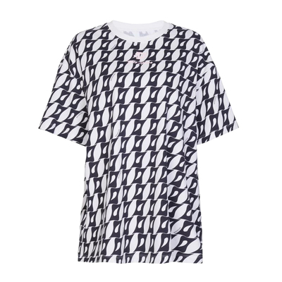 婉甸秋季度假休闲黑白图案廓版T恤上装1233T03DX3