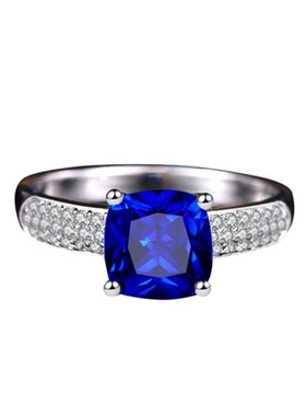 蓝宝石戒指925银镀18k金镶嵌彩色宝石彩宝贵重宝石日韩版坦桑石