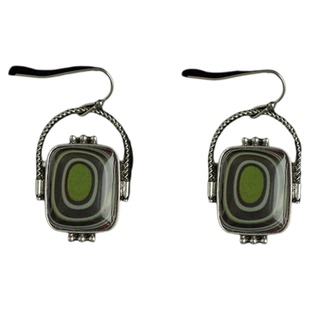 Vintage古着Geometric enamel green earrings复古耳环