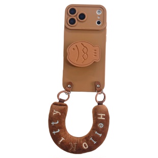 棕色毛绒腕带小鱼支架适用小米17/15/14/13手机壳pro高级感红米note15R/12/11斜跨K70女K60挂绳K50保护套新款