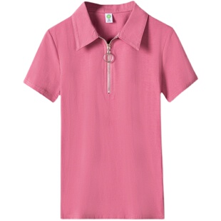 纯棉翻领短袖女2026新款夏季女装带领t恤宽松大码女士休闲polo衫