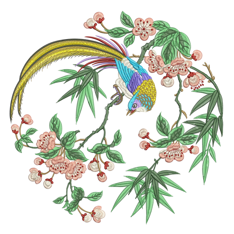 仿手绣竹子电脑绣花制版打版emb文件非实物汉服裁片来料批量加工