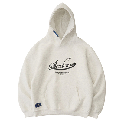 美式发泡印重磅短宽连帽卫衣