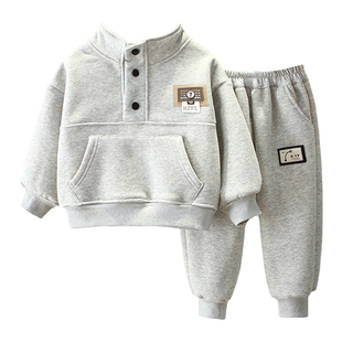 男童加绒加厚套装秋冬装2025新款宝宝帅气儿童冬季运动时髦两件套