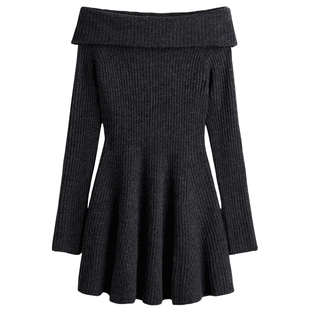 HM春季女装罗纹针织露肩连衣裙1311438