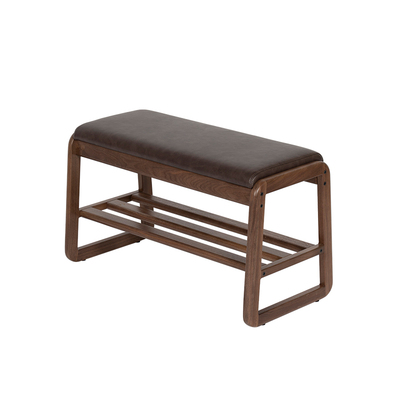 高端稳固舒适黑胡桃木皮革换鞋凳