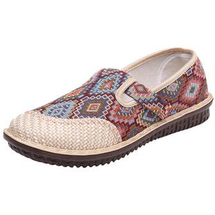 老北京亚麻布鞋女新款复古民族风妈妈鞋厚底拖鞋软底绣花鞋一脚蹬