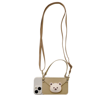 简约浅咖小熊零钱包挂绳手机壳