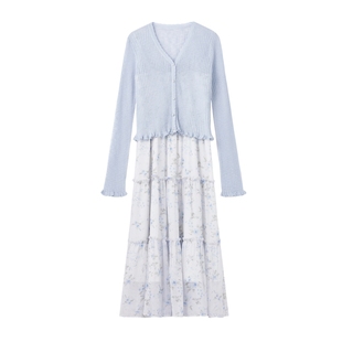 秋水伊人碎花连衣裙女套装 2026夏季新款温柔风开衫吊带裙两件套