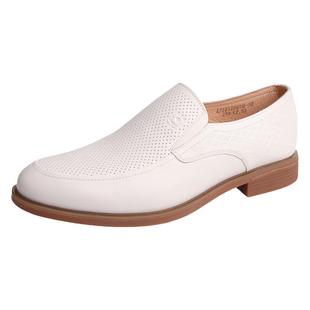 梦特娇男鞋2025夏季商务休闲白皮鞋男牛皮镂空打孔正装凉鞋透气