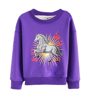 亲子装男童女童加绒紫色卫衣卫裤套装一家三四口冬装2026马年新款