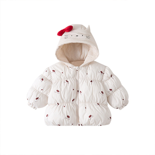 2025冬季新款婴幼儿90白鸭绒卡通羽绒服套装女宝外套牛仔裤两件套