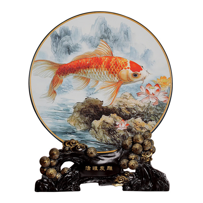 鸿运锦鲤摆件客厅乔迁礼物金鱼年年有鱼连年有余荷花中国风装饰品