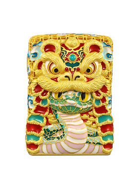 zippo打火机花丝珐琅鸿运蟒狮