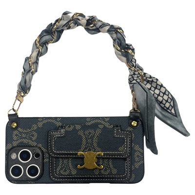 牛仔蓝横斜挎背带苹果16手机壳