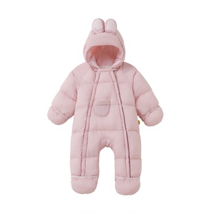 【新品】papa冬季宝宝连体衣夹棉男女宝加厚保暖连帽防风蓄热爬服