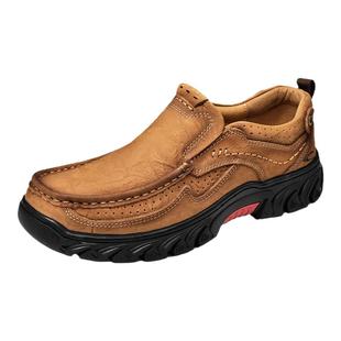 德国骆驼动感男鞋秋冬季真皮皮鞋软底套脚透气休闲鞋一脚蹬鞋子