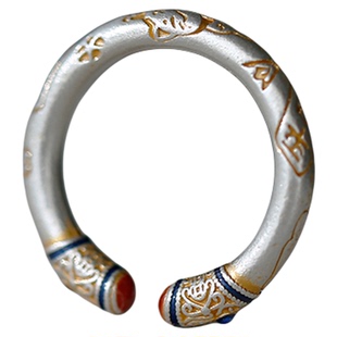 【吉言】足银999描金戒指开口女士国风女士珐琅对口戒子指环戒指