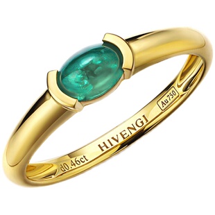 海梵纪珠宝 0.5ct天然VVG翠绿祖母绿戒指18K黄金镶嵌彩色宝石女戒