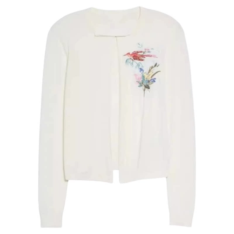 TED BAKER女开衫针织衫白色刺绣蝴蝶结棉质清新淑女通勤百搭